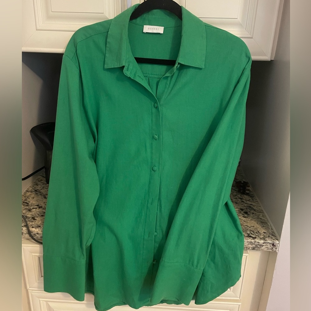 Meshki Green Button Down Polo
